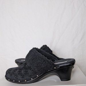 Isaac Mizrachi Black Shearling Clog Mule